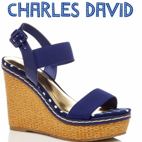Charles David Navy polka dot wedges size 9 - Picture 2 of 10